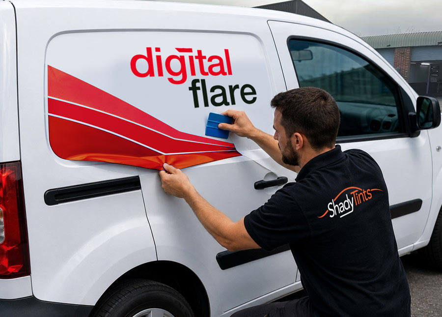 Applying Digital Flare graphics to a white van
