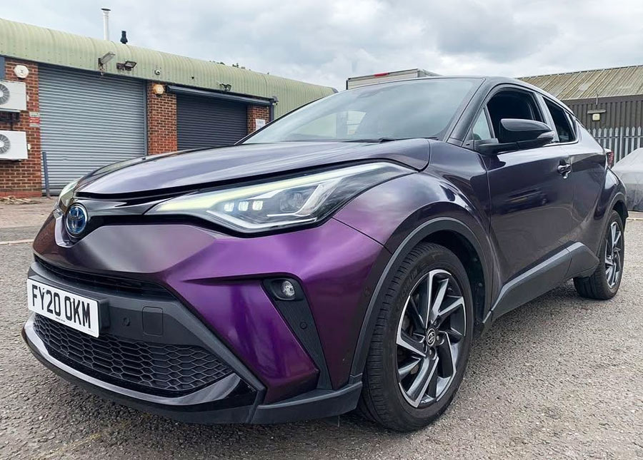 Toyota with a purple colour-change wrap